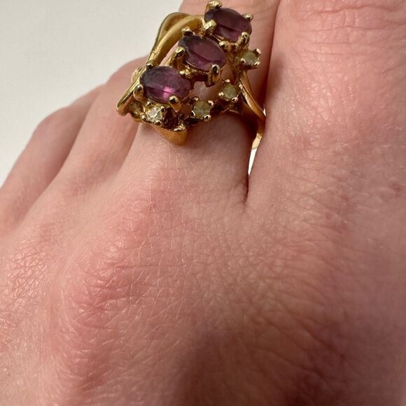 Vintage 18k HGE Natural Form Stone Accents Ring - Picture 6 of 9